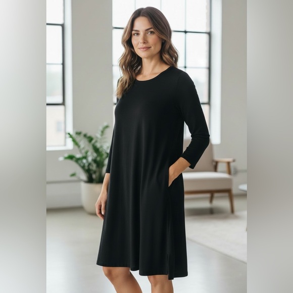 Dresses & Skirts - Black A-Line Dress with Pockets - Classic Minimal Style -